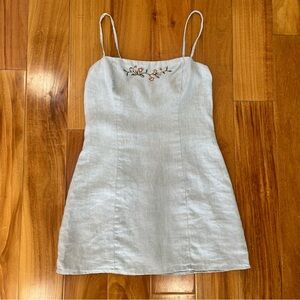 REFORMATION
Tovianna Floral-embroidered Linen Dress In Blue